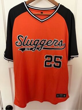 Sluggers Hit Juiced #25 Baseball Jersey - HR KING Orange/Black Size Large